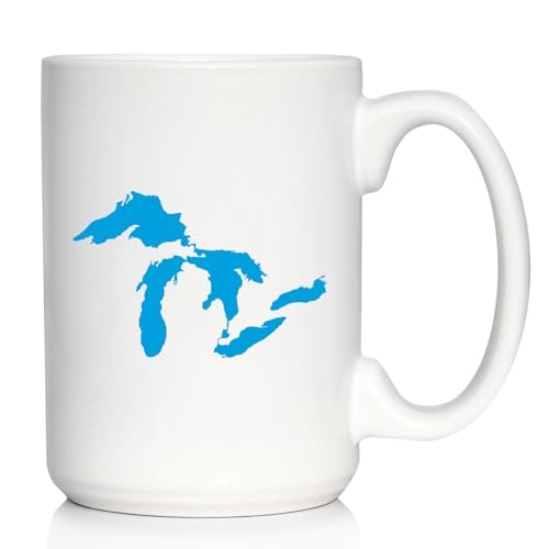 Taza de café con mapa de los Grandes Lagos 15oz cerámica blanca miniatura 1