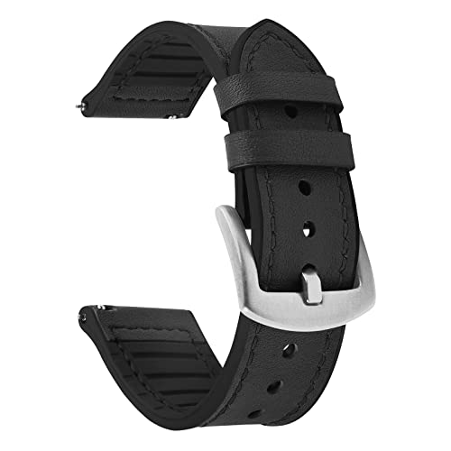 Fullmosa 22mm Leather Silicone Straps Compatible with Samsung Galaxy Watch 3 45mm/Huawei GT3/GT 2 46mm,Quick Release Watch Band for Fossil Gen 6/Amazfit GTR 47mm/One Plus(46mm)/Noise Colorfit - Black