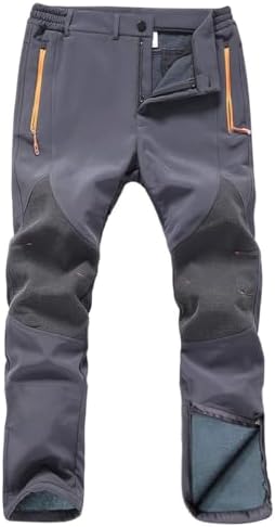 Gash Hao Mens Snow Ski Waterproof Softshell Snowboard Pants Outdoor Hiking Fleece Lined Zipper Bottom Leg (180Grey, 32W x 32L)