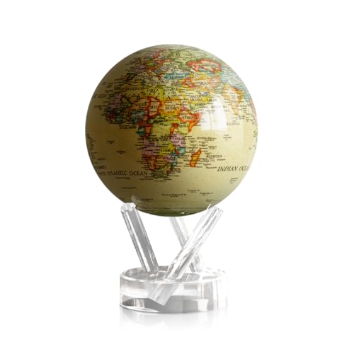 MOVA Globe &ndash; Political Map Yellow 4.5&rdquo; | Vintage-Style Rotating Globe Powered by Light | No...