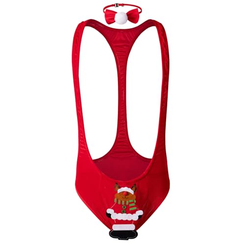 BIGFOX Männer Weihnachten Dessous Herren Elch Strings Tanga Thongs V Sling Stretch Body Strap Thongs Bodysuit Unterwäsche Straps borat anzug männer...