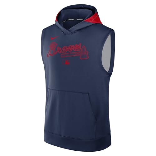 Nike Men's MLB Authentic Collection Dri-FIT Sleeveless Hoodie (US, Alpha, X-Large, Regular, Regular, Navy, Atlanta Braves)
