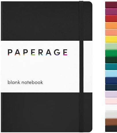 PAPERAGE Blank Journal Notebook, (Black), 160 Pages, Medium 5.6 i...