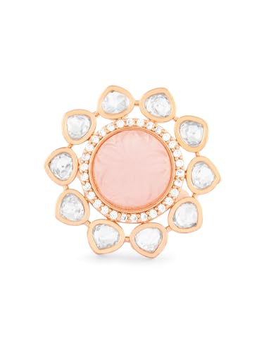 Women's Adjustable Brass Flower Ring with Cubic Zirconia