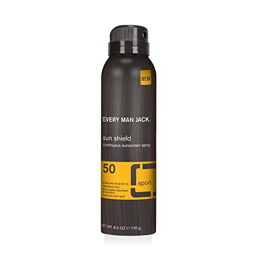 Every Man Jack Reef Safe SPF 50 Continuous Sunscreen Spray - Water and Sweat Resistant, Fragrance Free, Non-Greasy, Oxyb