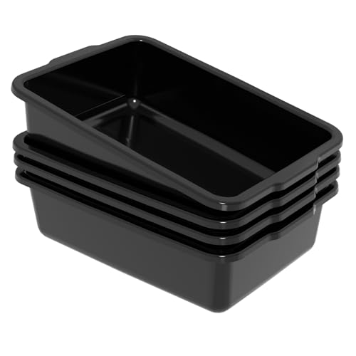 Nihenok 4 Pack Large Commercial Bus Boxes, 35 L Plastic Utility Bus Tote, Black