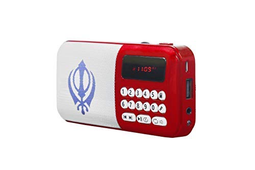Nitnem & Banis Mini Portable Gurbani Radio Player with Path Bluetooth FM/AM/AUX/Sd Card/Pendrive Support (Red) Hi Fi Digital Sound (Punjabi/Sikh/waheguru Simran Speaker/Music Player)
