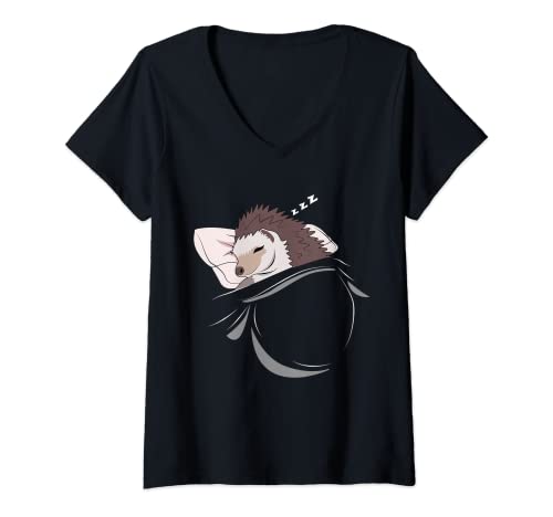 Femme Hérisson dort Pyjama cadeau de sieste Hérisson T-Shirt avec Col en V