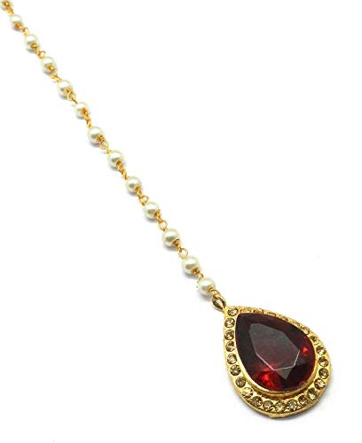Maroon Gold Plated Maang Tikka for Women-image-46
