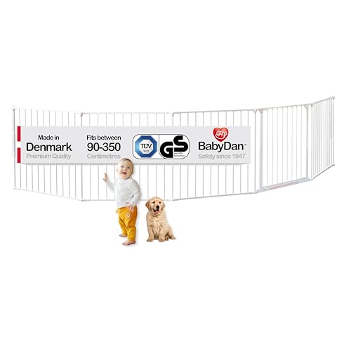 BabyDan Flex XXL, 90-350 cm, Kaminzaun/Treppengitter/Raumteiler/Kaminumrandung, Weiß, Hergestellt in Dänemark - Kinderschutzgitter/Sicherheitsgitter (Haustiergitter/Hundegitter/Hundespielgehege) BabyDan Flex XXL, 90-350 cm, Kaminzaun/Treppengitter/Raumteiler/Kaminumrandung, Weiß, Hergestellt in Dänemark - Kinderschutzgitter/Sicherheitsgitter (Haustiergitter/Hundegitter/Hundespielgehege)