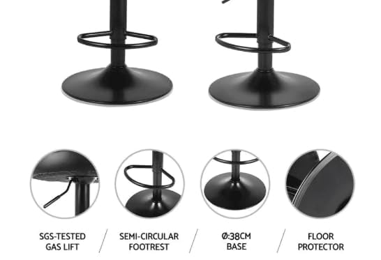 Image of 360 REVOLVING Height Adjustable BAR Stool /Kitchen Chair Suitable for Kitchen, Cafeteria, Dining, Office,Shops (Set of 2) (Black Brown)