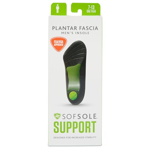 Sof Sole mens Plantar Fascia Support 3/4 Length Insole, Black, 7 13 US