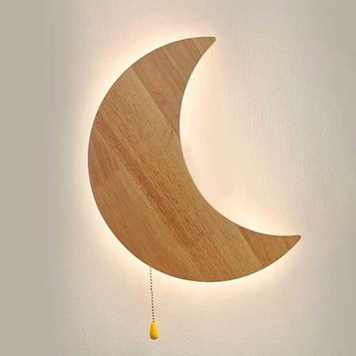 Applique murale LED lune bois chambre enfant luminaire intérieur dimmable 12W