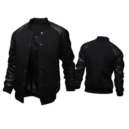 Jaqueta masculina de beisebol jaqueta de couro (Preto,M)