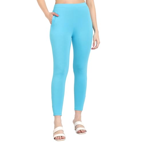 Image of ONE SKY Women Ankle Length Leggings | Premium Cotton Modal Spandex Blend | High Waist Stretchable & Bio-Washed Fabric | Colour-Lock | Ethnic Leggings for Women