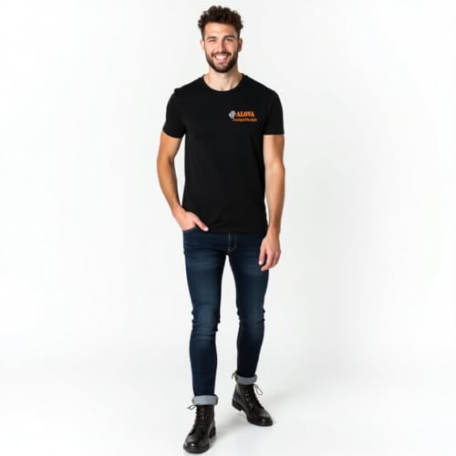 Image of ALOVA Black Round Neck T-Shirt for Men | 100% Cotton | Front Printed