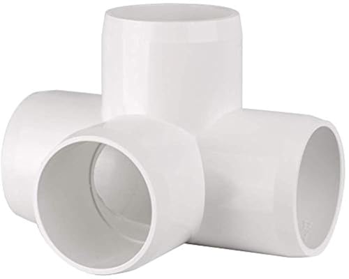 Circopack 1-1/2 Inch 4-Way LT Ell Tee Furniture Grade PVC Elbow Fitting Connectors for Use with Schedule 40 1-1/2 Inch PVC Pipes (2 Pieces) (4-Way)