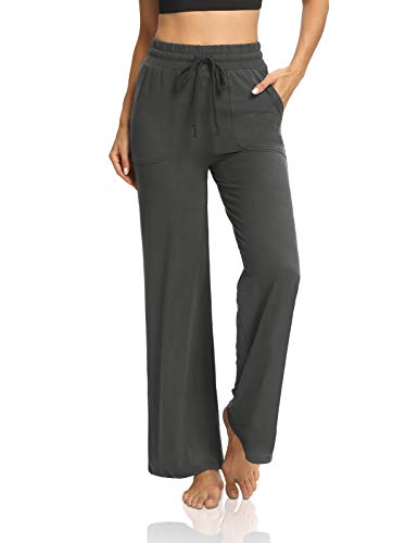 DIBAOLONG Womens Yoga Sweatpants Wide Leg Workout Joggers Pants Comfy Loose Drawstring Lounge Pajama with Pockets Dark Gray L