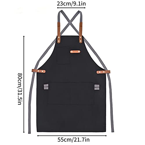 Pinji Delantal de Lona para Cocina, Delantal Ajustable con Bolsillos para Mujeres Hombres Diseño de la Cruz Trasera para… - Imagen 3