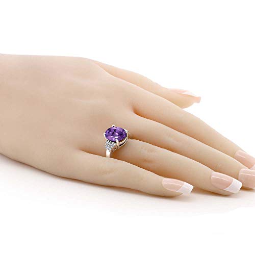 Sterling Silver Purple Amethyst & White Topaz Gemstone Women's Ring Sizes 7 #TOP2