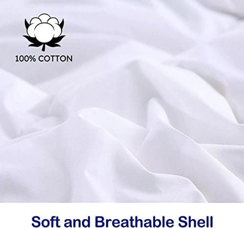 Downcool Feather Down Comforter Queen, White Quilted Down Comforter Filled With Feather & Down– All Season Fluffy Duvet Insert Or Stand-Alone With Cotton Cover #TOP2