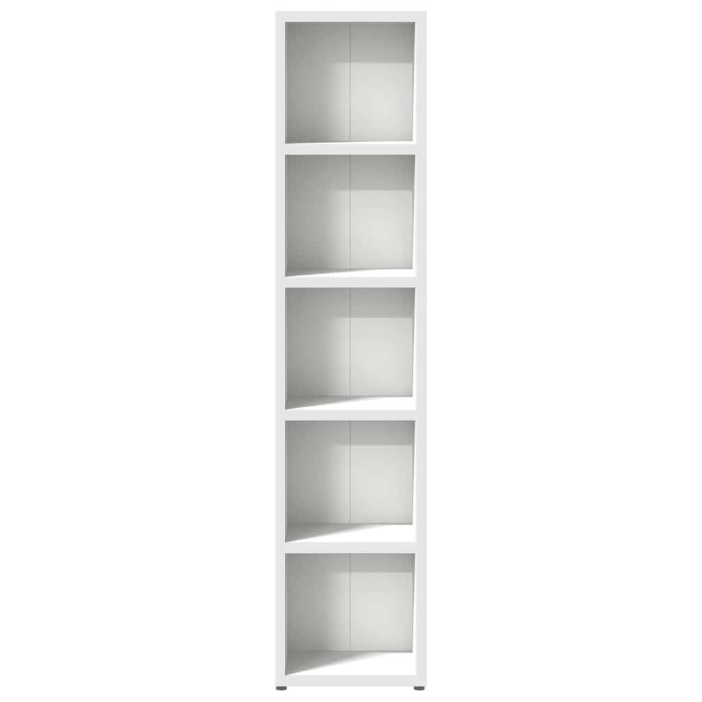Scaffali per CD, 2 pezzi, bianco, 21 x 16 x 93,5 cm, in legno con 5 scomparti per CD, DVD, Blu-ray, spazio moderno per soggiorno, ufficio