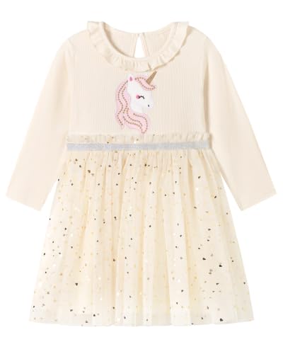 Image of Girls Cotton Long Sleeve Casual Cartoon Appliques Striped Jersey Dresses