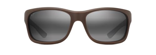 Maui Jim Men's Ano NUI Rectangle Sunglasses, Matte Solid Brown/Neutral Grey Polarized, Large