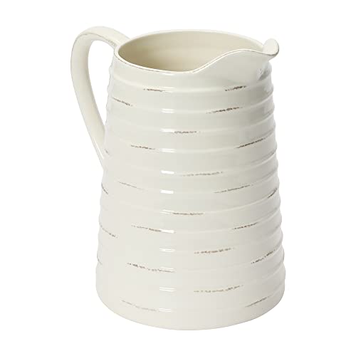 Creative Co-Op Farmhouse Embossed Stripe Ceramic Pitcher, Distressed White #TOP5