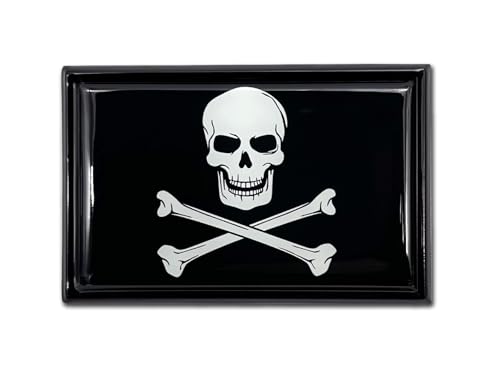 Image of Elektroplate Exclusive Metalhead Collection Pirate Skull and Cross Bones Black Flag All Metal Emblem for Cars, Trucks, and All Auto | Universal Fit at 2.5 inch x 3.8 inch | Weatherproof