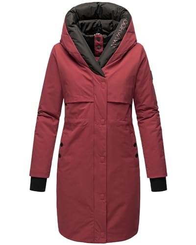 Navahoo Damen Mantel Lange warme Winter Steppjacke mit Kapuze und magnetischen Elementen Snowelf Bordeaux Gr. M