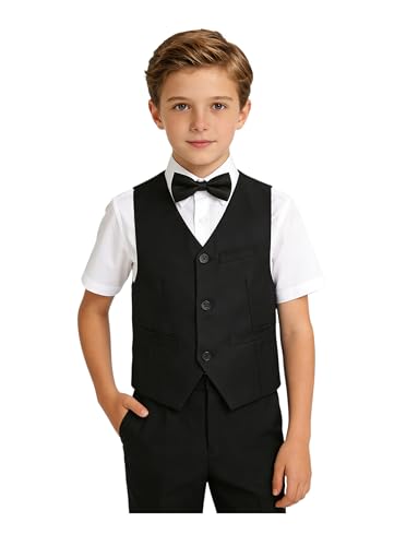 Image of YuanLu Boys Suit Homecoming Dresses for Kids Ring Bearer Outfit Suits Tuxedo Formal Vest and Pants Suit Set