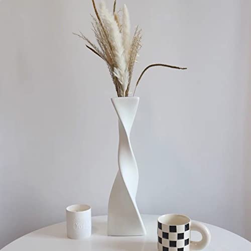 Cutfouwe Vase Keramik weiß- Blumenvase modern für pampasgras, Handmade Boho deko Große Vase 40Cm Hoch schmal für tischdeko/Hochzeit Tischdeko,Vase weiß Cover