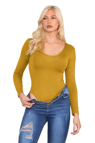 Bodysuit jersey col rond et manches longues pour femmes - Coupe mince plaine