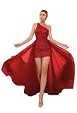 *Feature: one shoulder prom dresses short, red homecoming dresses for women, sparkly sequin evening gowns with deatachable train, simple sexy sequin dresses, tight evening dresses with detachable skirt, flowy tulle cocktail dresses for women. *Custom...