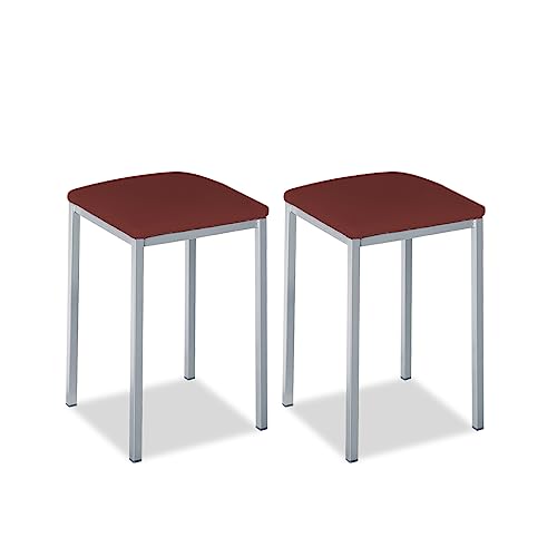 Astimesa   Taburetes de Cocina tapizado   Estructura sólida y Firme   Estructura Color Aluminio y Asiento en Polipiel   Color del Asiento: Burdeos. Contenido: 2 Unidades. Medidas: 35 x 35 x 45 cm