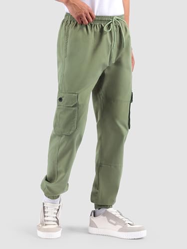 Image of Beyoung Cotton Regular Fit Heavy Gauge Cargo Joggers for Men | Ribbed Hem | Spacious Pockets | Track Pants | Elastic Waistband | Cargo for Men