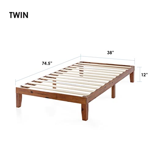 Mellow Naturalista Classic 12-Inch Solid Wood Platform Bed | Wooden Slats, No Box Spring Needed, Easy Assembly | Twin, Cherry