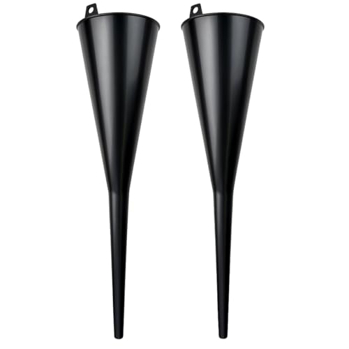 ROAD GENIE Auto Long Neck Funnel | Pack of 2 | 18 (45.7 cm) Length 5 (12.7 cm) Diameter Mouth | Sturdy Black Plastic | Ideal for Oil Transmission Fluid Gasoline Additives