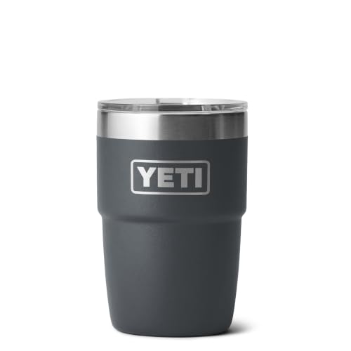 YETI Rambler Stackable Cup with Durasip Ceramic Lining, Vacuum Insulated, Stainless Steel Cup with Magslider Lid, Charcoal, 8 oz (236 ml)