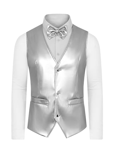 Lars Amadeus Waistcoat for Men's PU Faux Leather Western Vest Bowtie2