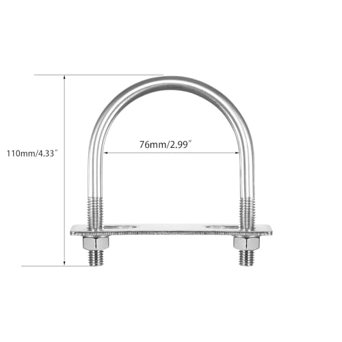 Image of TA-VIGOR 3 Sets M10 Round U Bolts, 77mm Inner Width 110mm Length 304 Stainless Steel U Bolts with Nut, Plate for Attaching Pipe, Conduit, Cable, Tube, Brackets, Boat and Trailer