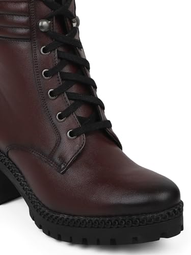 Image of ELLE Women Lace-Up Combat Boot with Quilted Collar and Lug Sole