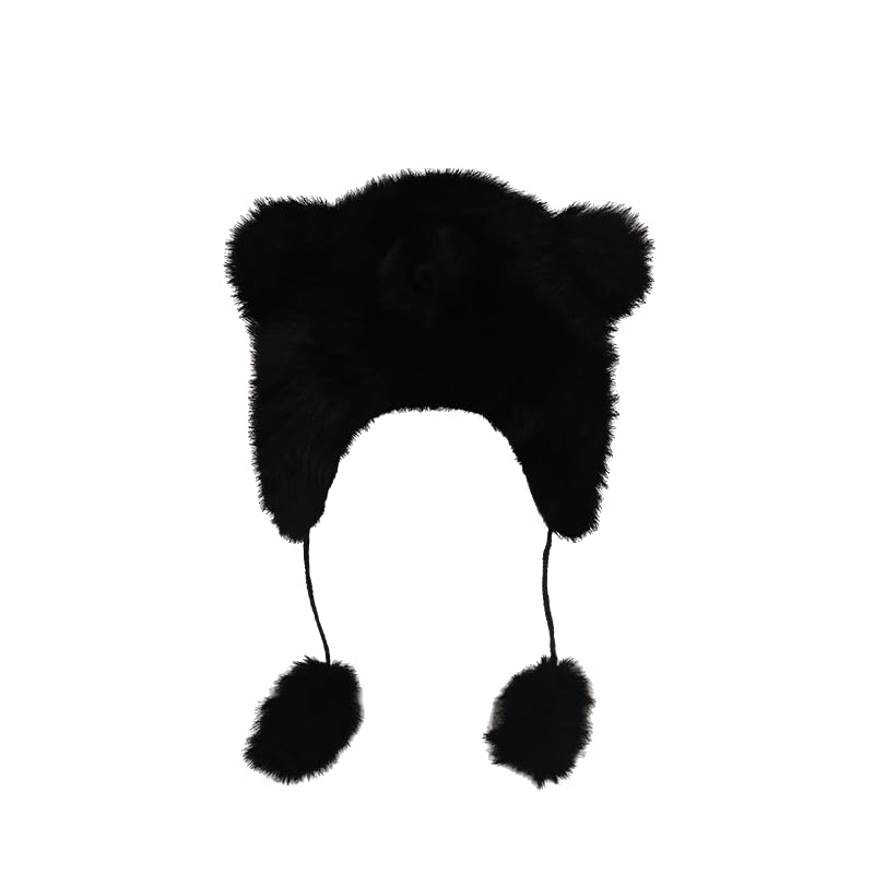 1/2 Piezas Gorro de Invierno con Orejeras de Oso con Orejas de Pompón Gorros de Calavera de Punto de Felpa Lindos Talla única para Todos los Adultos y niños Gorro Esponjoso