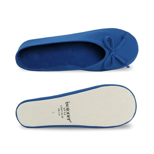 Image of Isotoner Women's Stretch Ballerina Slippers Soft House Shoes with 4 Way Stretch Fit, Bow Detail & Leather Sole