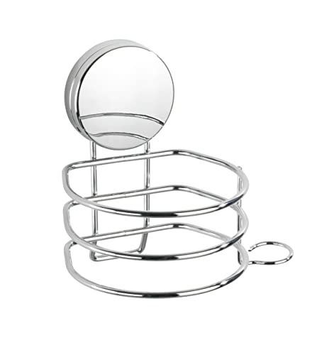 WENKO Static-Loc Plus Haartrocknerhalter Osimo, Föhnhalterung mit Kabelhalter, Befestigen ohne Bohren, sicherer Halt durch statische Haftung auf glatten, luftundurchlässigen Flächen, 14 x 13 x 11 cm