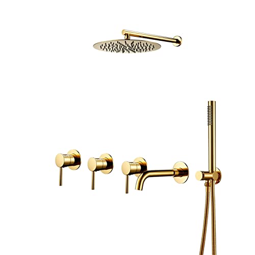 Système de douche or poli luxueux avec mitigeur de baignoire encastré et douchette design