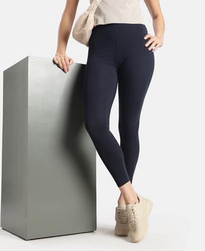 Image of Jockey AW87 Women's Super Combed Cotton Elastane Stretch High Rise Leggings with Ultrasoft Waistband