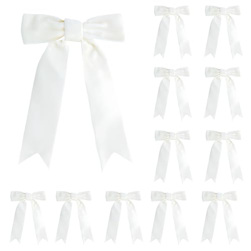 Meseey 12 Pcs White Velvet Bows with Twist Tie 3.5 Inch Pre-Tied Vintage Christmas Velvet Ribbon Bows for Treat Bags Gift Wrapping Basket Wedding Baby Shower Brithday Party