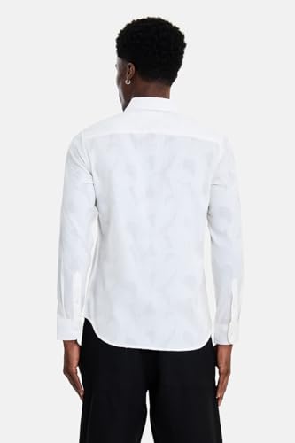 Image of SNITCH Men Shirt | Slim Fit Long Sleeve Spread Collar Jacquard Leaf Pattern | Premium Polyester Cotton Blend & Breathable Fabric for Elegant Events
